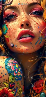 Vibrant artistic portrait with colorful designs