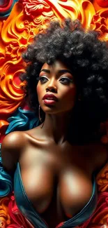 Vibrant artistic portrait of a woman with colorful abstract background.