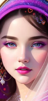 Vibrant portrait with rich purple and pink tones, ideal for mobile wallpaper.