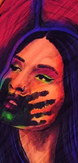 Colorful artistic illustration of a woman's face with vibrant hues.