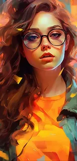 Vibrant, colorful digital portrait of a stylized woman with glasses, ideal for mobile screens.