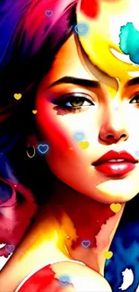 Vibrant watercolor portrait with colorful artistic design.