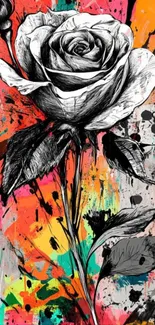 Artistic rose with vibrant colors on mobile wallpaper.