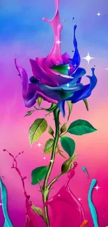 Vibrant rose artistic wallpaper with colorful neon splash.