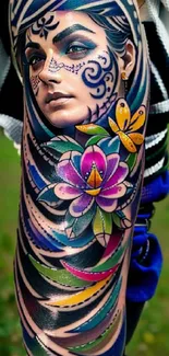 Colorful tattoo arm with butterfly design mobile wallpaper.