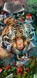 Vibrant and artistic tiger in a colorful nature-inspired design.