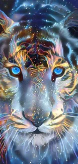 Vibrant artistic tiger with cosmic elements.