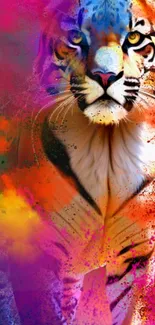 Vibrant and colorful artistic tiger wallpaper with abstract colors.