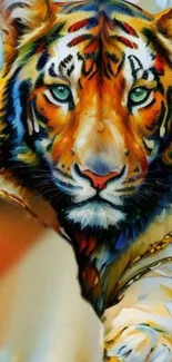 Artistic colorful tiger close-up painting wallpaper.