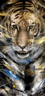 Artistic tiger wallpaper with vibrant colors and abstract design.