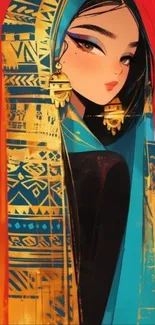 Artistic woman in vibrant traditional attire.