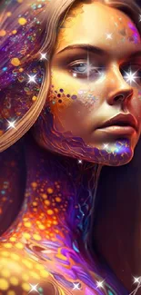 Vibrant, colorful artistic wallpaper of a woman's glowing portrait.