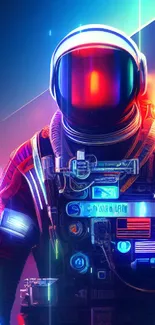 Vibrant astronaut art with neon colors.