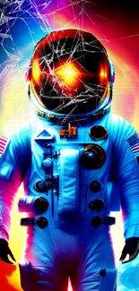 Colorful astronaut with cosmic background mobile wallpaper.