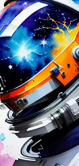 Colorful astronaut helmet with vibrant space theme.