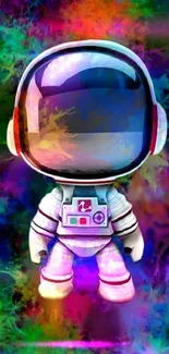 Colorful astronaut artwork with cosmic background.