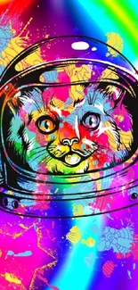 Vibrant, colorful cat astronaut in psychedelic design.