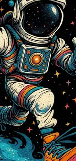 Vibrant astronaut running in space with stars