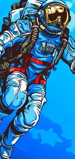 Vibrant astronaut floating in blue space.