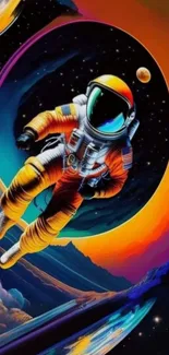 Colorful astronaut floating in space art wallpaper