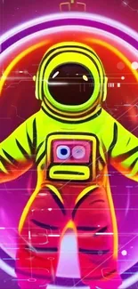 Neon astronaut with vibrant colors in space-themed mobile wallpaper.