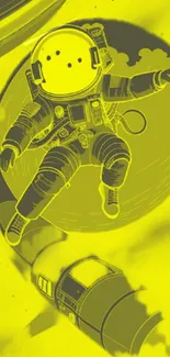 Vibrant yellow wallpaper featuring an astronaut floating in space.