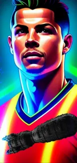 Colorful art wallpaper of an athlete with vibrant red and blue hues.