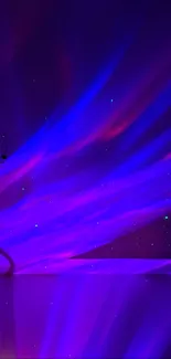 Mobile wallpaper with vibrant blue and purple aurora lights.