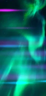 Stunning green aurora lights in the night sky wallpaper.