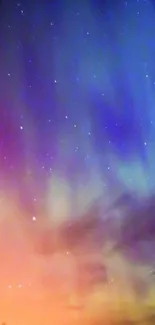 Vibrant aurora night sky with stars and gradient colors.