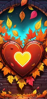 Vibrant autumn heart with colorful leaves.