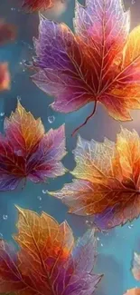 Colorful autumn leaves floating with vibrant orange hues.