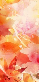 Vibrant watercolor autumn leaves mobile wallpaper.