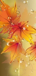 Vibrant autumn leaves with water droplets mobile wallpaper.