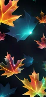 Vibrant abstract leaves on a dark background.