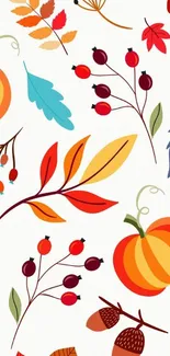 Vibrant autumn-themed mobile wallpaper with leaves and pumpkins.