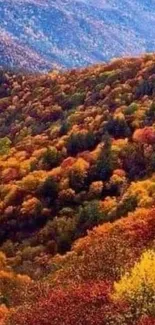 Colorful autumn mountain landscape with vibrant foliage.