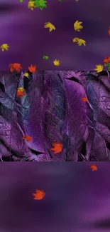 Vibrant purple wallpaper with autumn leaves.