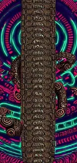 Aztec lizard design with neon hues.