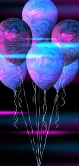 Colorful balloons with abstract patterns on a black background.