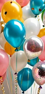 Colorful festive balloons creating a vibrant display