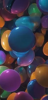 Vibrant balloons floating in colorful array