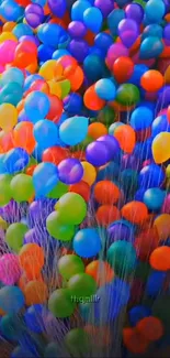 Colorful balloons floating elegantly in a vibrant sky festival setting.