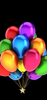 A bunch of colorful balloons against a dark background, enhancing your mobile screen.