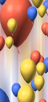 Colorful wallpaper with yellow, red, and blue balloons.