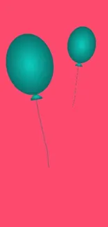 Two vibrant teal balloons on a pink background.