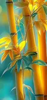 Artistic bamboo wallpaper with green and yellow hues.