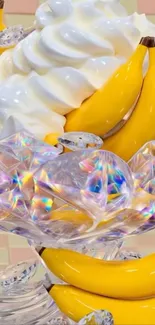 Artistic wallpaper featuring bananas and crystals.