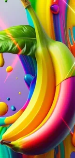 Vivid and colorful banana-themed digital art with vibrant splashes.