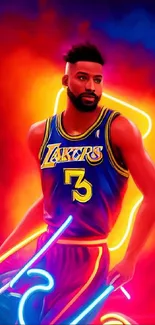 Neon basketball player art with vibrant colors.